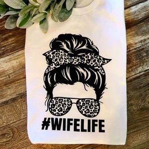 Wife life shirt popular cute trending married leopard print messy bun